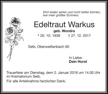 Traueranzeige von Edeltraut Warkus von Frankenpost