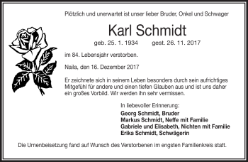 Traueranzeige von Karl Schmidt von Frankenpost