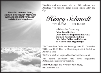 Traueranzeige von Henry Schmidt von Südthüringer Presse