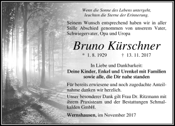 Traueranzeige von Bruno Kürschner von Südthüringer Presse