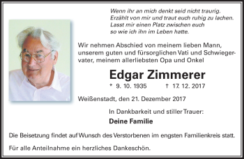 Traueranzeige von Edgar Zimmerer von Frankenpost