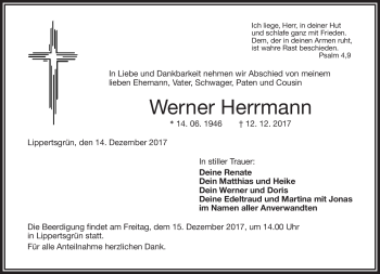 Traueranzeige von Werner Hermann von Frankenpost