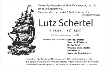 Traueranzeige von Lutz Schertel von Frankenpost