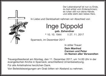 Traueranzeige von Inge Dippold von Frankenpost