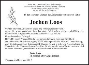 Traueranzeige von Jochen Loos von Südthüringer Presse