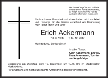 Traueranzeige von Erich Ackermann von Frankenpost