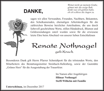 Traueranzeige von Renate Nothnagel von Südthüringer Presse