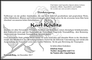 Traueranzeige von Karl Köditz von Südthüringer Presse