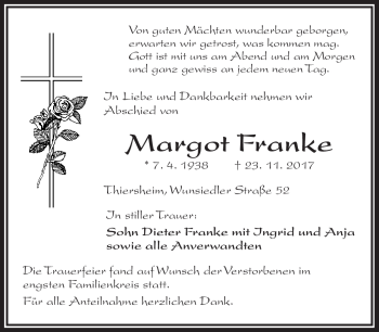 Traueranzeige von Margot Franke von Frankenpost