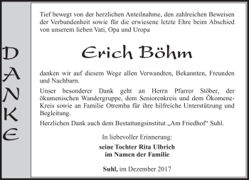 Traueranzeige von Erich Böhm von Südthüringer Presse