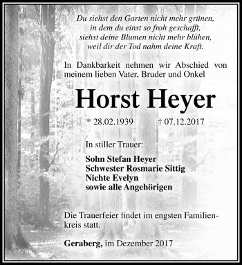 Traueranzeige von Horst Heyer von Südthüringer Presse