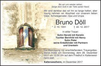 Traueranzeige von Bruno Döll von Südthüringer Presse