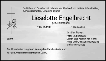 Traueranzeige von Lieselotte Engelbrecht von Neue Presse Coburg