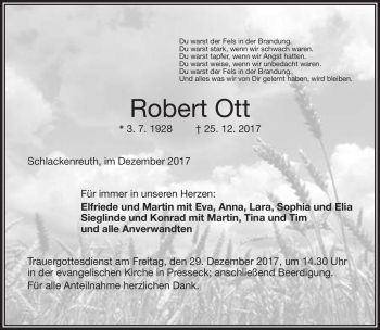 Traueranzeige von Robert Ott von Frankenpost