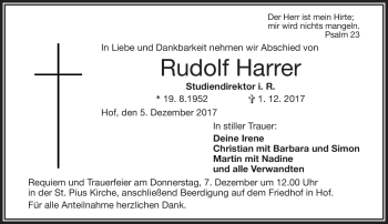 Traueranzeige von Rudolf Harrer von Frankenpost
