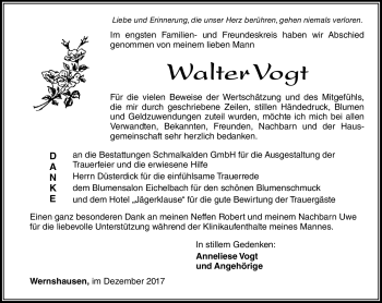Traueranzeige von Walter Vogt von Südthüringer Presse
