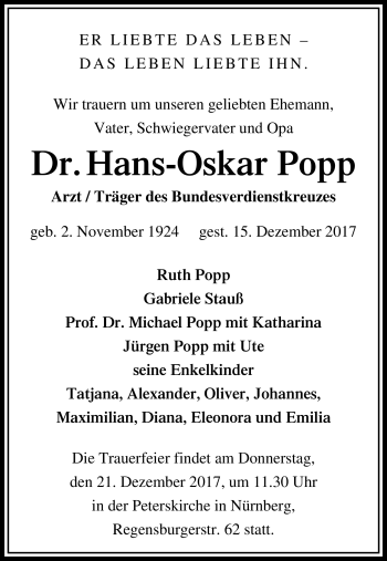Traueranzeige von Hans-Otto Popp von Neue Presse Coburg