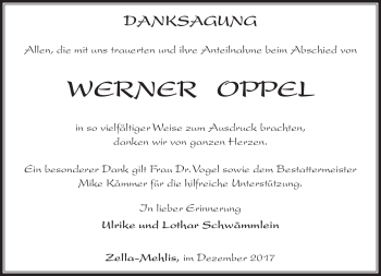 Traueranzeige von Werner Oppel von Südthüringer Presse
