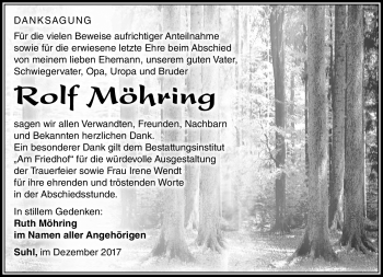 Traueranzeige von Rolf Möhring von Südthüringer Presse