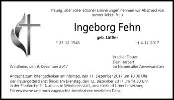 Traueranzeige von Ingeborg Fehn von Neue Presse Coburg