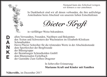 Traueranzeige von Dieter Kraft von Südthüringer Presse