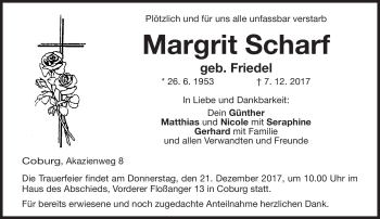 Traueranzeige von Margrit Scharf von Neue Presse Coburg
