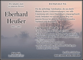 Traueranzeige von Eberhard Heußer von Südthüringer Presse