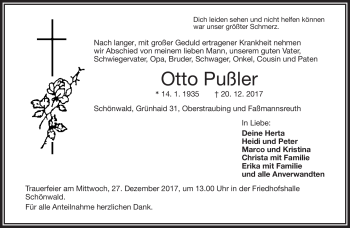 Traueranzeige von Otto Pußler von Frankenpost
