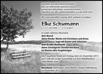 Traueranzeige von Elke Schumann von Südthüringer Presse