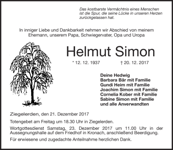 Traueranzeige von Helmut Simon von Neue Presse Coburg