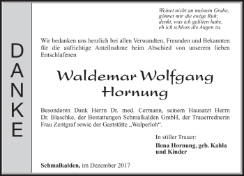 Traueranzeige von Waldemar Wolfgang Hornung von Südthüringer Presse