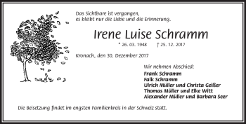 Traueranzeige von Irene Luise Schramm von Frankenpost