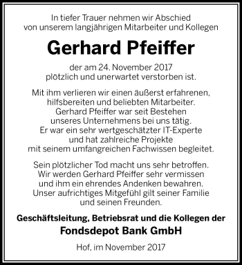 Traueranzeige von Gerhard Pfeiffer von Frankenpost