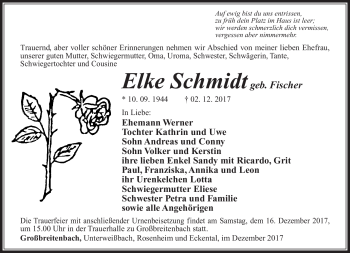 Traueranzeige von Elke Schmidt von Südthüringer Presse