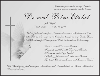 Traueranzeige von Petra Etschel von Frankenpost