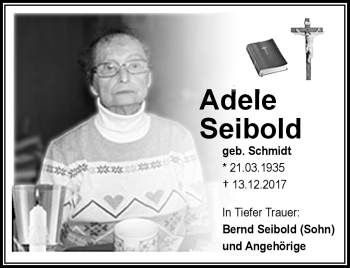 Traueranzeige von Adele Seibold von Frankenpost