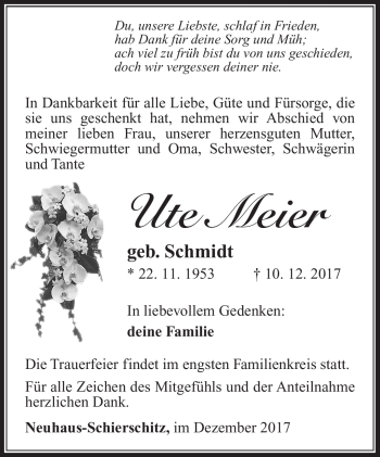Traueranzeige von Ute Meier von Südthüringer Presse