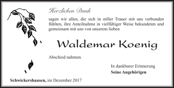 Traueranzeige von Waldemar Koenig von Südthüringer Presse