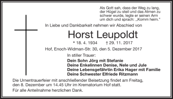 Traueranzeige von Horst Leupoldt von Frankenpost