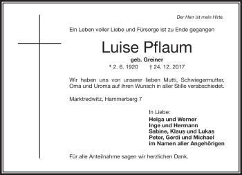 Traueranzeige von Pflaum Luise von Frankenpost
