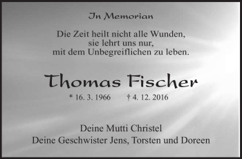 Traueranzeige von Thomas Fischer von Südthüringer Presse