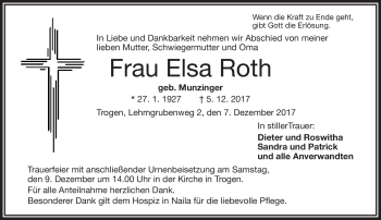 Traueranzeige von Elsa Roth von Frankenpost