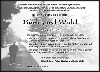 Traueranzeige von Burkhard Wald von Südthüringer Presse