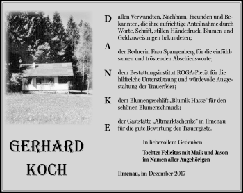 Traueranzeige von Gerhard Koch von Südthüringer Presse