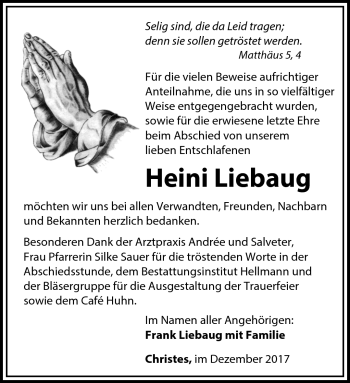 Traueranzeige von Heini Liebaug von Südthüringer Presse