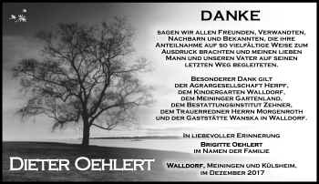 Traueranzeige von Dieter Oehlert von Südthüringer Presse