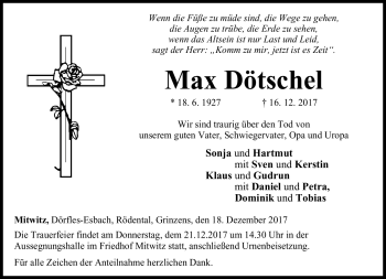 Traueranzeige von Max Dötschel von Neue Presse Coburg