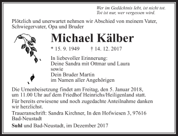 Traueranzeige von Michael Kälber von Südthüringer Presse