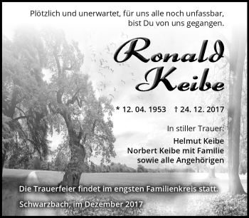 Traueranzeige von Ronald Keibe von Südthüringer Presse