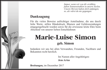 Traueranzeige von Marie-Luise Simon von Südthüringer Presse